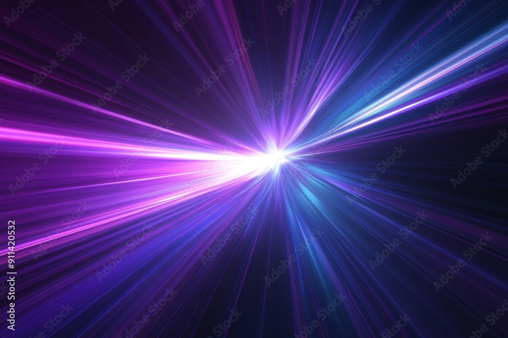 Poster on a blue and pink neon tunnel background, there is an abstract zoom effect