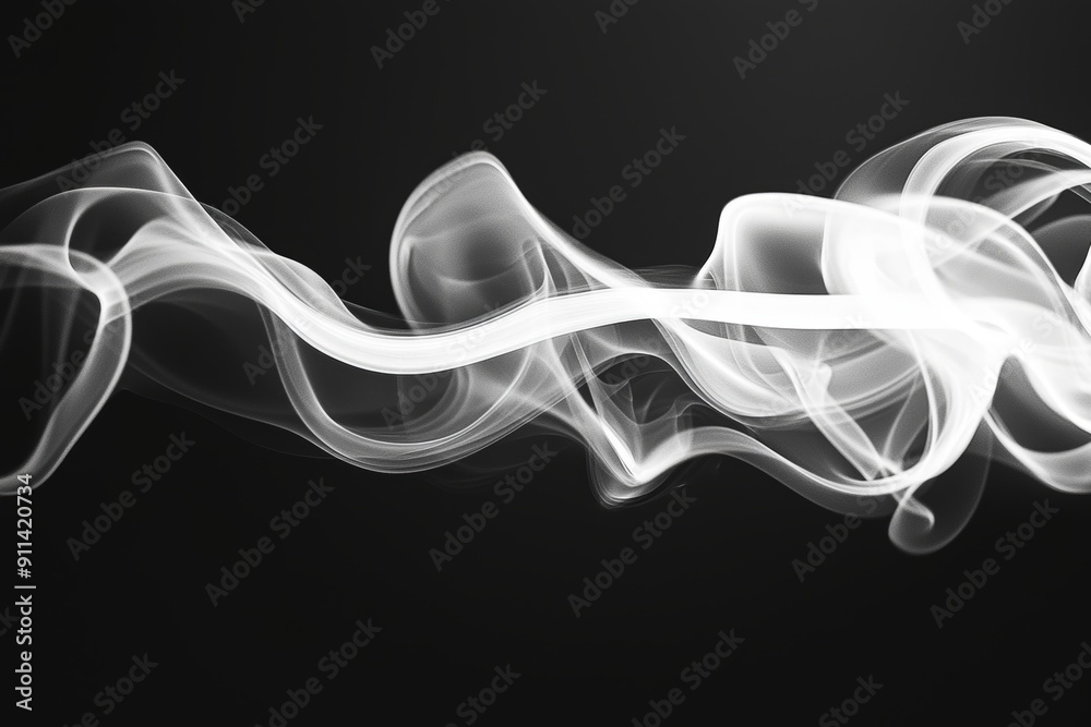 Poster white steam hot boil smoke effect on solid black background with abstract blur motion wave swirl for
