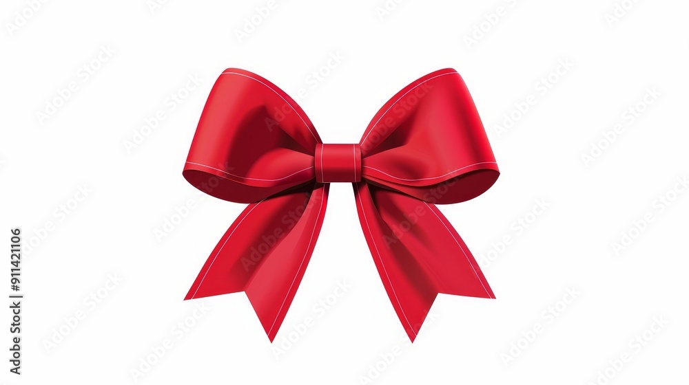 Poster animated red ribbon with a bow. white background.
