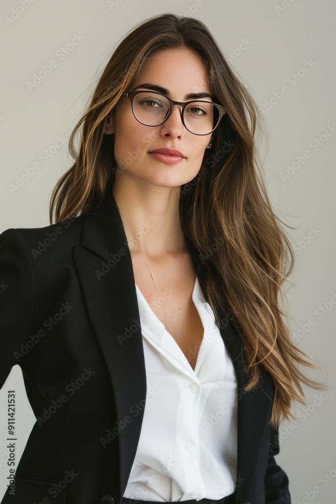 Wall mural Corporate woman with blank background for promotional text.