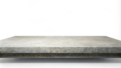 Rough-textured grey concrete tabletop or shelf on a white background, perfect for presenting products or displaying items with a modern, industrial aesthetic.