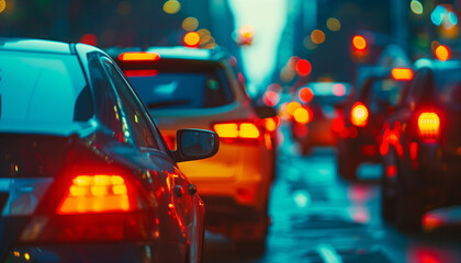 Voitures dans un flux de circulation avec des embouteillages et un important trafic