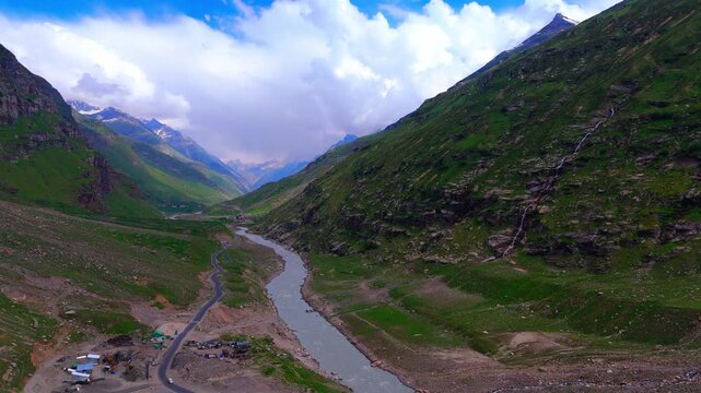 ladakh road via Atal Tunnel view drone footage video