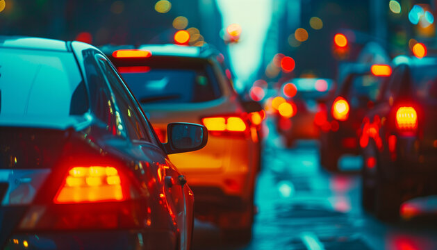 Voitures dans un flux de circulation avec des embouteillages et un important trafic