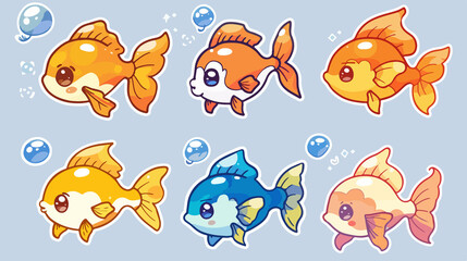 fish icon chibi style, cute animal themed sticker collection for children's story books