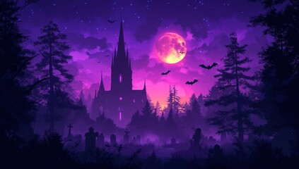 Fototapeta premium Halloween Scene,Graveyard At Moonlight