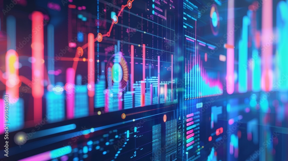 Aufkleber graphical interface showing technology data analysis for business and finance, online marketing rese