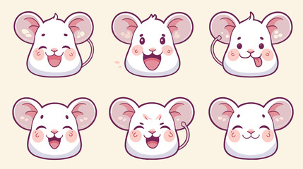 cute mice icons set, chibi style, for children's books