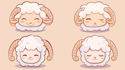 cute goat icons set, chibi style, for children's books