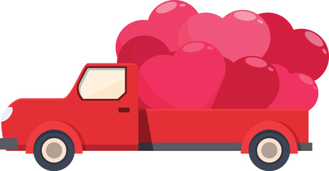 Red pickup truck is delivering a full load of giant pink hearts © nsit0108