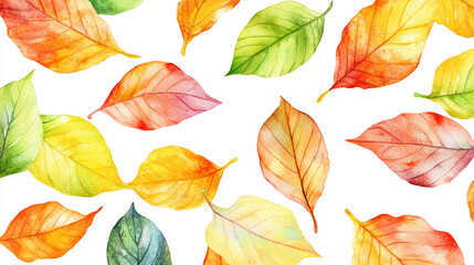 Obraz premium Hand-painted watercolor leaves in autumn colors Water color on white background