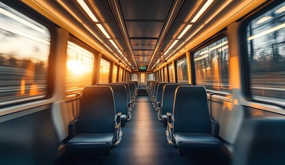 interior of modern train, stoxk photo, soft light, sharp focus.