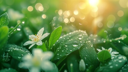 dew drops on a grass