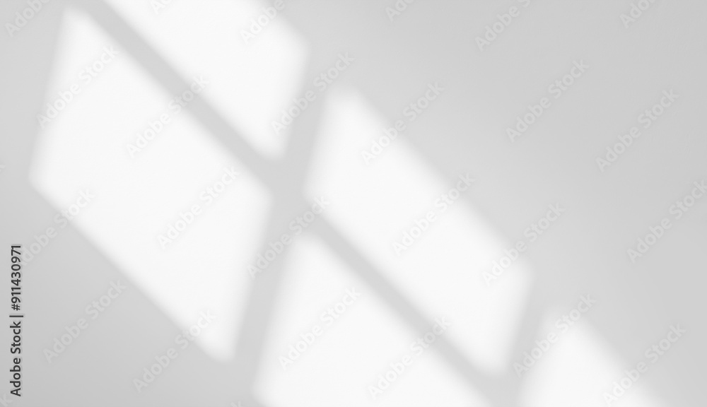 Aufkleber Abstract light reflection and grey shadow from window on white wall background, dark gray shadows and sunshine overlay effect for backdrop and mockup design