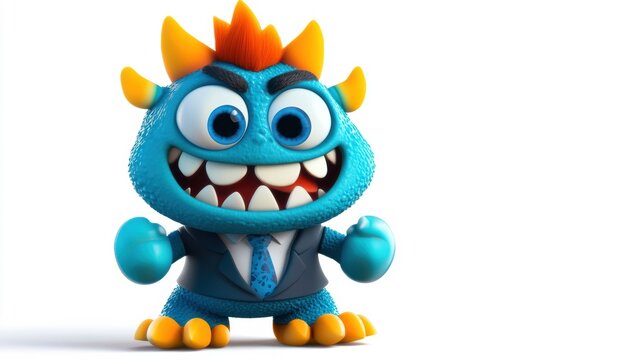 A cartoonish monster with a tie and a smile on his face