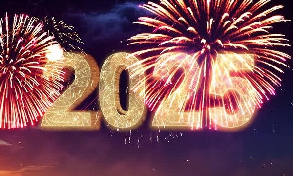 Happy new year 2025 2025 animated text new year 2025 fireworks