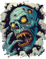 Fototapeta premium zombie heads come out of the cracks in the walls
