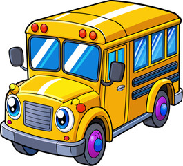 School bus for transportation of happy kids. Yellow bus, ready to drive children to school