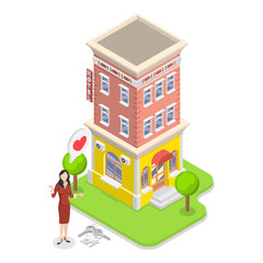 3D Isometric Flat Vector Illustration of Real Estate Types, Condominium, Detached House or Appartment. Item 2