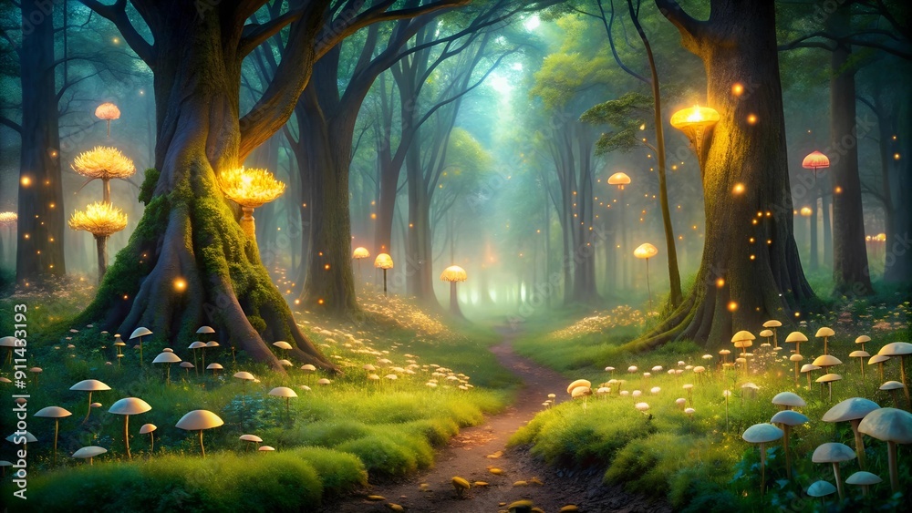 Canvas Prints Ethereal Glow of the Whispering Woods  AI Generated