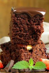 chocolate brownie cake for dessert on the table