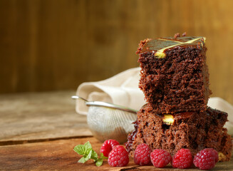 chocolate brownie cake for dessert on the table