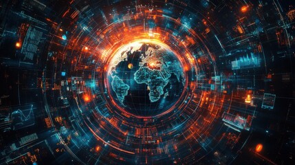 Obraz premium Earth's Digital Embrace: A Futuristic Technological Tapestry