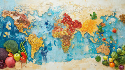 A colorful poster celebrates World Food Day, featuring a world map.