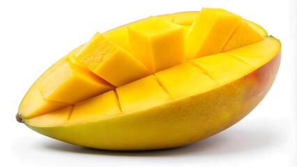 Fototapeta premium A Sliced Mango on a Pristine Canvas: Capturing the Essence of Tropical Fruit Generative AI