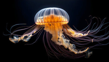 Obraz premium Jellyfish that fresh and delicious falling in the air on digital art concept, Generative AI.