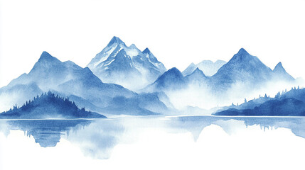 Fototapeta premium Watercolor landscape of a majestic mountain range Water color on white background