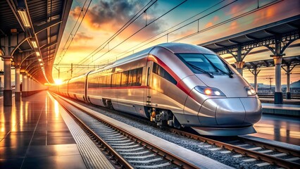Naklejka premium The Gleaming Silver Streak: A Trenitalia Pop Electric Train in the Heart of Rome's Termini Station Generative AI