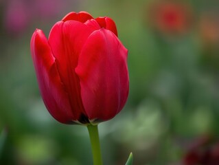 Fototapeta premium A single tulip with delicate petals, symbolizing springs renewal and beauty, with a minimalist background for a message or design ,The images are of high quality and clarity