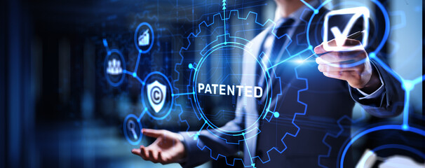 Patented Patent Copyright Law Business technology concept.