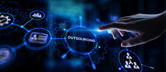 Outsourcing Global recruitment HR concept on virtual screen.