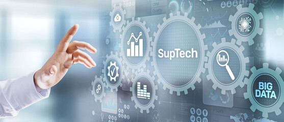 Suptech Regtech Supervisory Regulation technology concept on virtual screen.