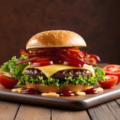 Delicious looking 3d burger with simple background