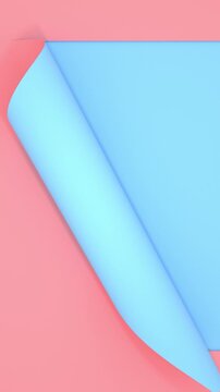 3d render, pastel yellow blue note paper, curl corner, page curl. Creative design to reveal message. Ideal for advertising or congratulations. Office memo sheet concept.Vertical, phone wallpaper