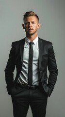 Fototapeta premium Young businessman against a simple background.