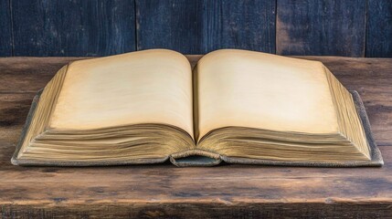 Obraz premium an empty open book on top of a wooden table