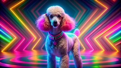 A Psychedelic Poodle Posing in a Neon-Drenched Landscape  AI Generated