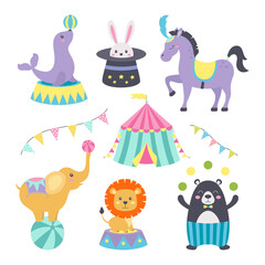 set of circus cartoon animals