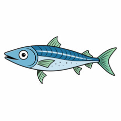 Mackerel Fish Vector Illustration - Cartoon, Clipart, Line Art Design