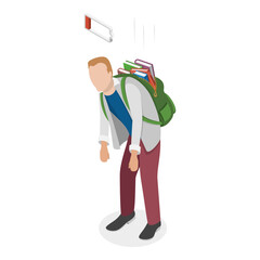 3D Isometric Flat Vector Illustration of Tired Student, Problems at School or University. Item 1