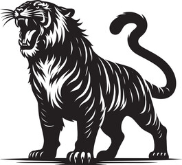 Angry tiger roar Silhouette isolated on white background Minimalist tiger vector shape icon