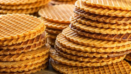 Obraz premium Heap of crispy, golden-brown wafers in two flavors, stacked high in a large quantity, tantalizingly fresh and ready to be devoured, satisfying any sweet craving.