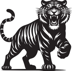 Angry tiger roar Silhouette isolated on white background Minimalist tiger vector shape icon