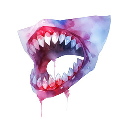 A mouth with teeth that are red and white