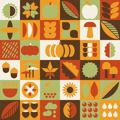 Big set of autumn fall shapes, geometric bauhaus minimalistic elements for design, contemporary natural organic harvest vector background