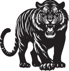 Angry tiger roar Silhouette isolated on white background Minimalist tiger vector shape icon